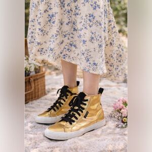 Superga Iridescent Gold High Top Sneakers Faux Fur Sz 8.5